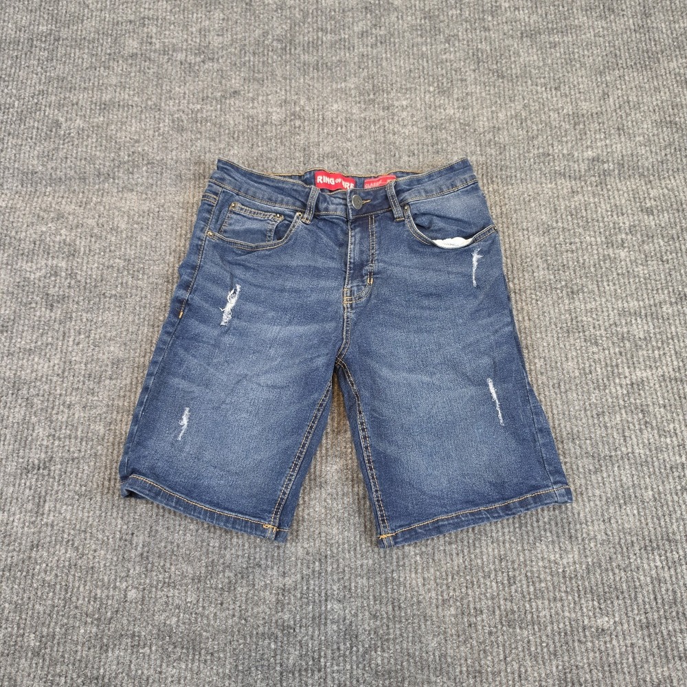 Ring of Fire Mens Shorts Size 30W Distressed Blue Denim Casual Dark Wash